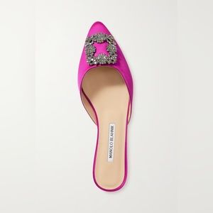 Manolo Blahnik Hangisi embellished Satin Slippers Pink Magenta 36.5